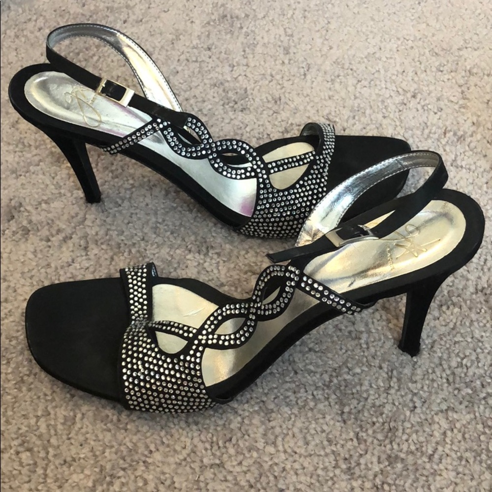 Black and silver gem heels